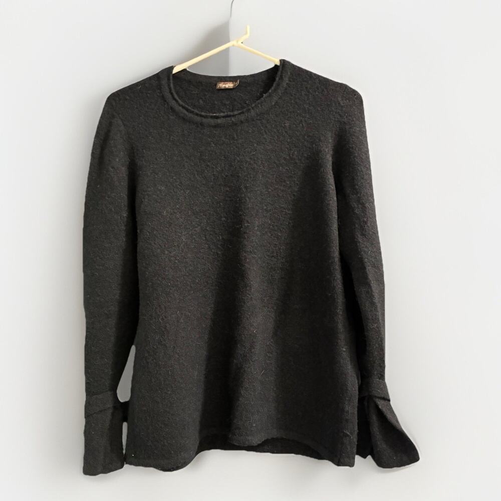 J. McLaughlin Alpaca Wool Blend Sweater Top Ribbon Tie Cuff Black Women’s Medium